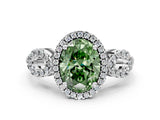 White gold Fancy Green Oval Cut Cut Halo Diamond Infinity Band with Four-Prong Setting