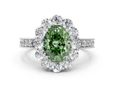White gold Fancy Green Oval Cut Cut Halo Diamond Pavé Engagement Ring with Milgrain Detailing_12
