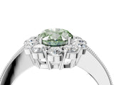 White gold Fancy Green Oval Cut Cut Halo Diamond Pavé Engagement Ring with Milgrain Detailing_16