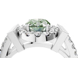 White gold Fancy Green Oval Cut Cut Halo Split Shank Prong Set Ring_4