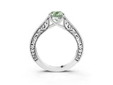 White gold Fancy Green Oval Cut Cut Pave Band Milgrain Solitaire Ring_3