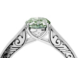 White gold Fancy Green Oval Cut Cut Pave Band Milgrain Solitaire Ring_4