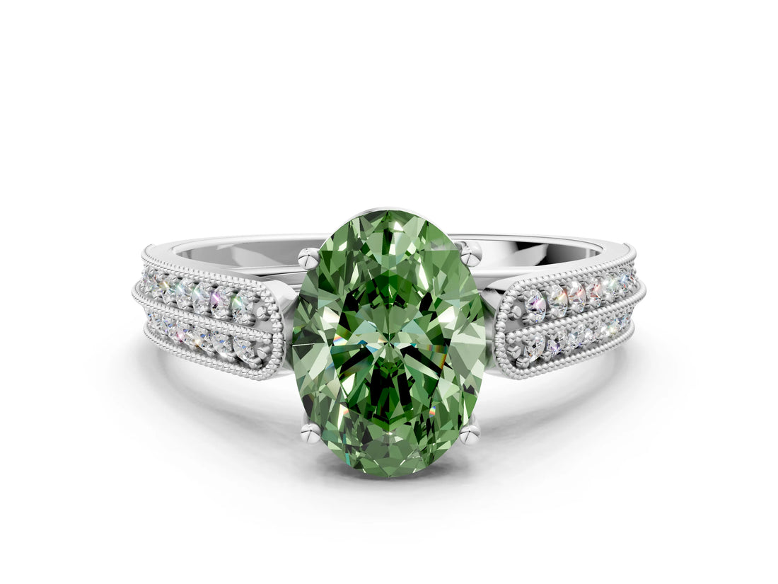 White gold Fancy Green Oval Cut Cut Pave Split Shank Engagement Ring with Four-Prong Setting_12