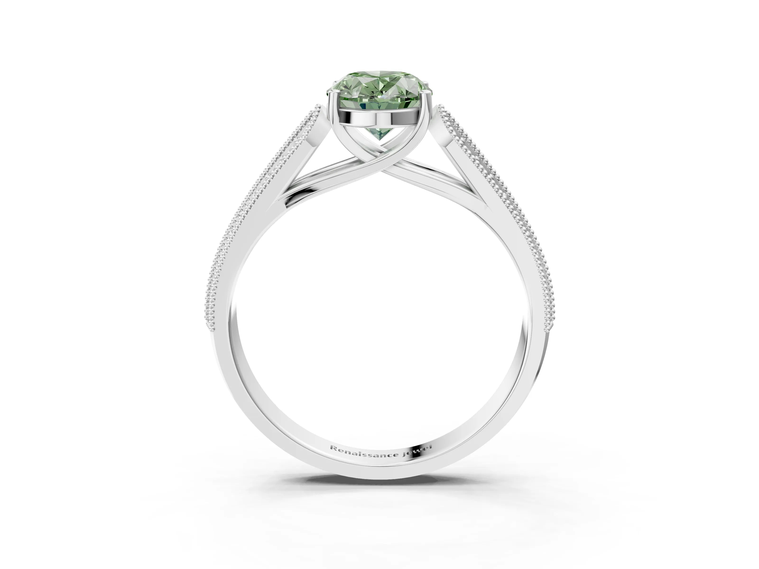 White gold Fancy Green Oval Cut Cut Pave Split Shank Engagement Ring with Four-Prong Setting_15
