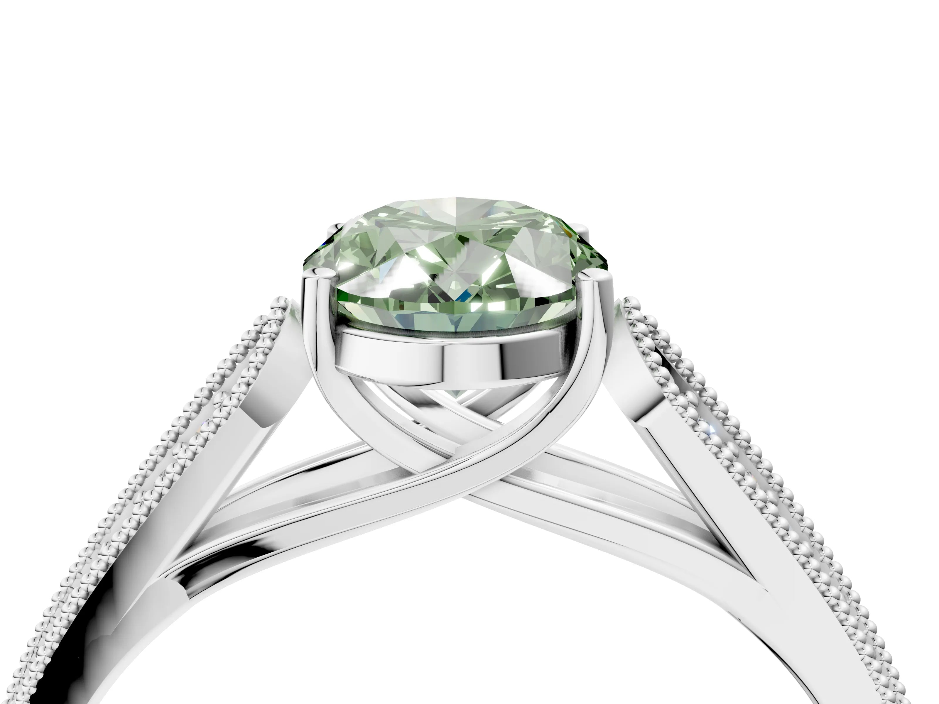 White gold Fancy Green Oval Cut Cut Pave Split Shank Engagement Ring with Four-Prong Setting_16