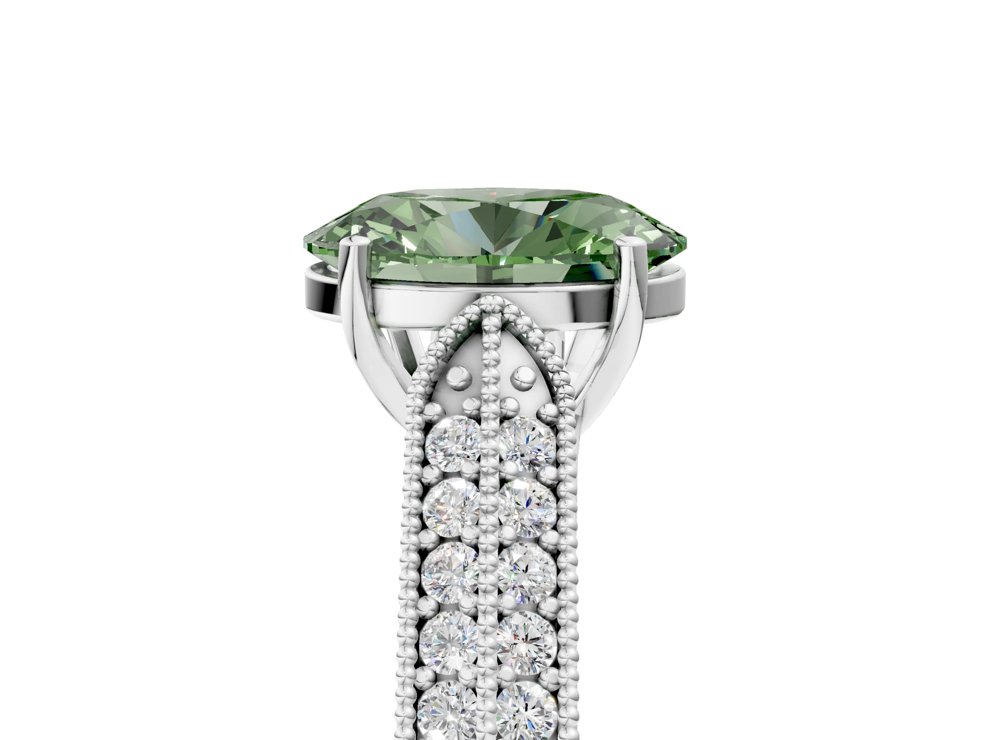 White gold Fancy Green Oval Cut Cut Pave Split Shank Engagement Ring with Four-Prong Setting_17