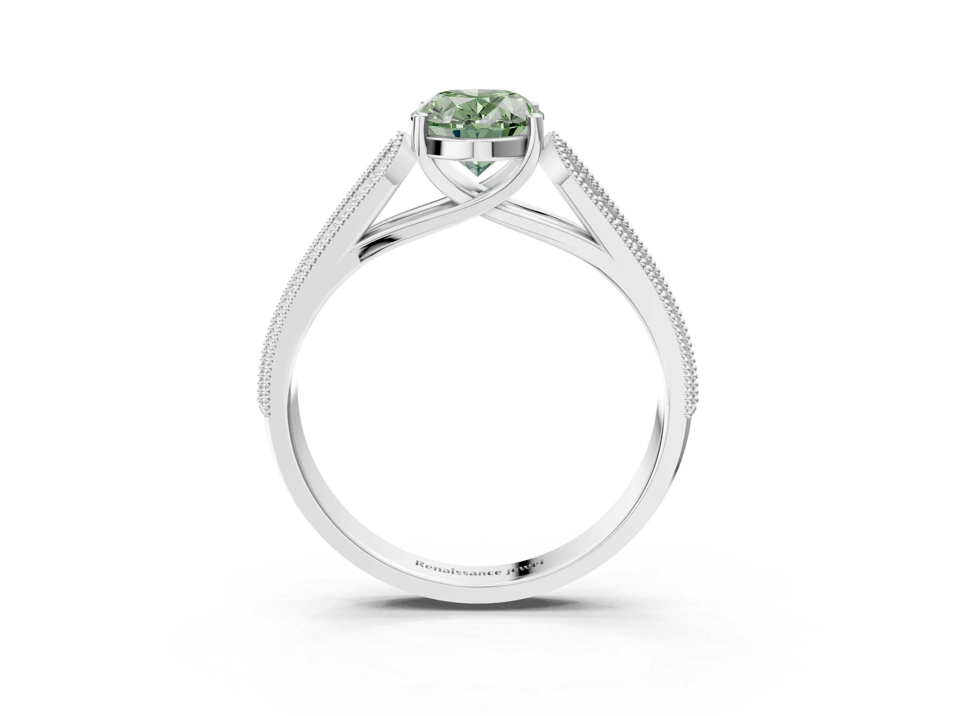 White gold Fancy Green Oval Cut Cut Pave Split Shank Engagement Ring with Four-Prong Setting_3