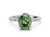 White gold Fancy Green Oval Cut Diamond Brilliant Solitaire Ring with Pavé Band and Four-Prong Setting_12