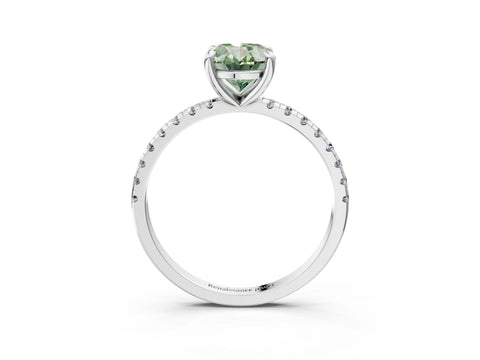 White gold Fancy Green Oval Cut Diamond Brilliant Solitaire Ring with Pavé Band and Four-Prong Setting_3