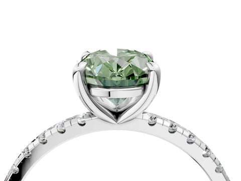 White gold Fancy Green Oval Cut Diamond Brilliant Solitaire Ring with Pavé Band and Four-Prong Setting_4