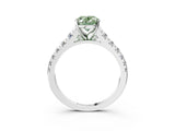 White gold Fancy Green Oval Cut Diamond Cathedral Solitaire Ring with Round  Pavé Band_249