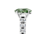 White gold Fancy Green Oval Cut Diamond Cathedral Solitaire Ring with Round  Pavé Band_251