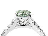White gold Fancy Green Oval Cut Diamond Cathedral Solitaire Ring with Round  Pavé Band_252