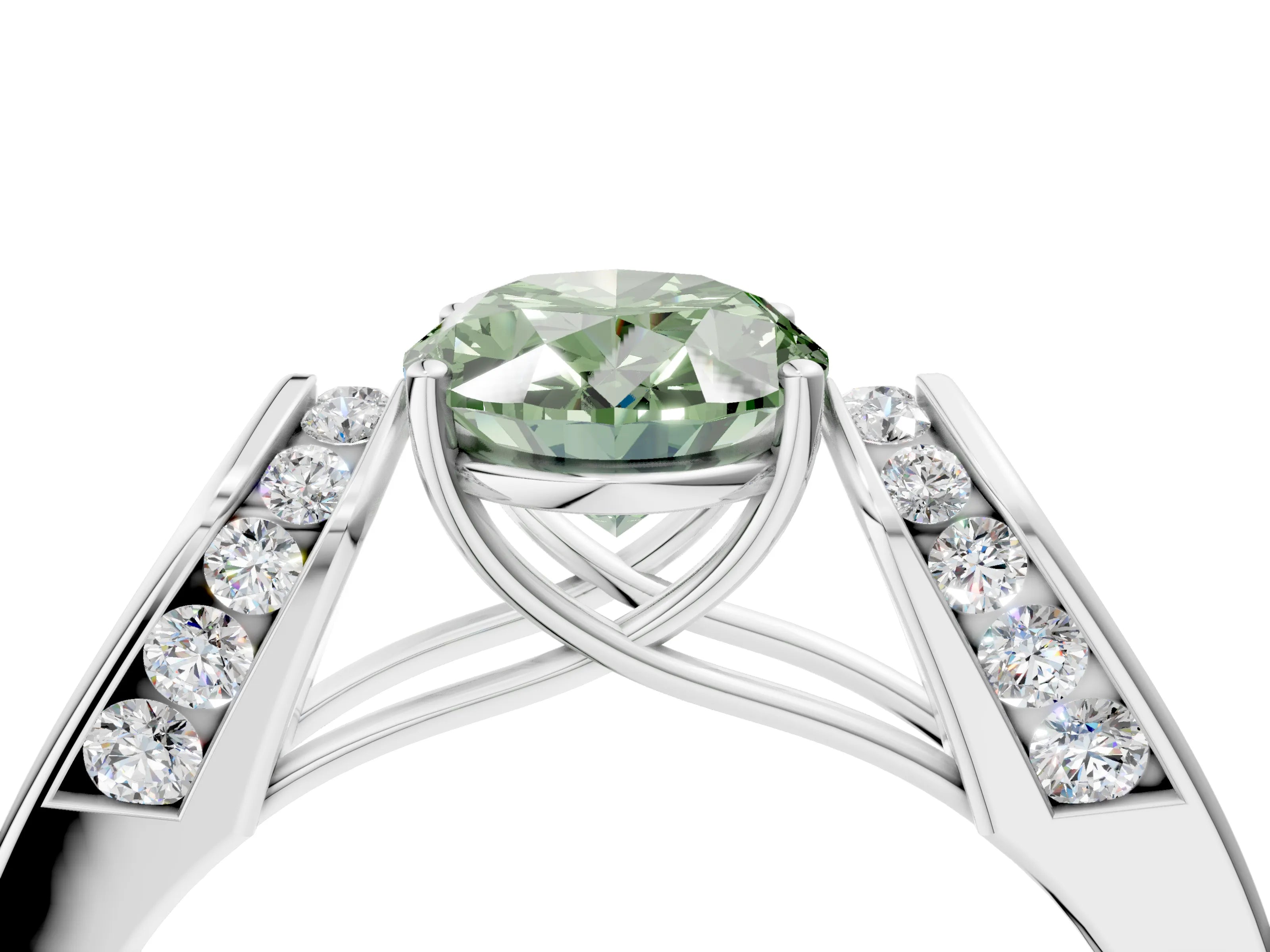 White gold Fancy Green Oval Cut Diamond Channel Set Solitaire Ring with Four-Prong Setting_28