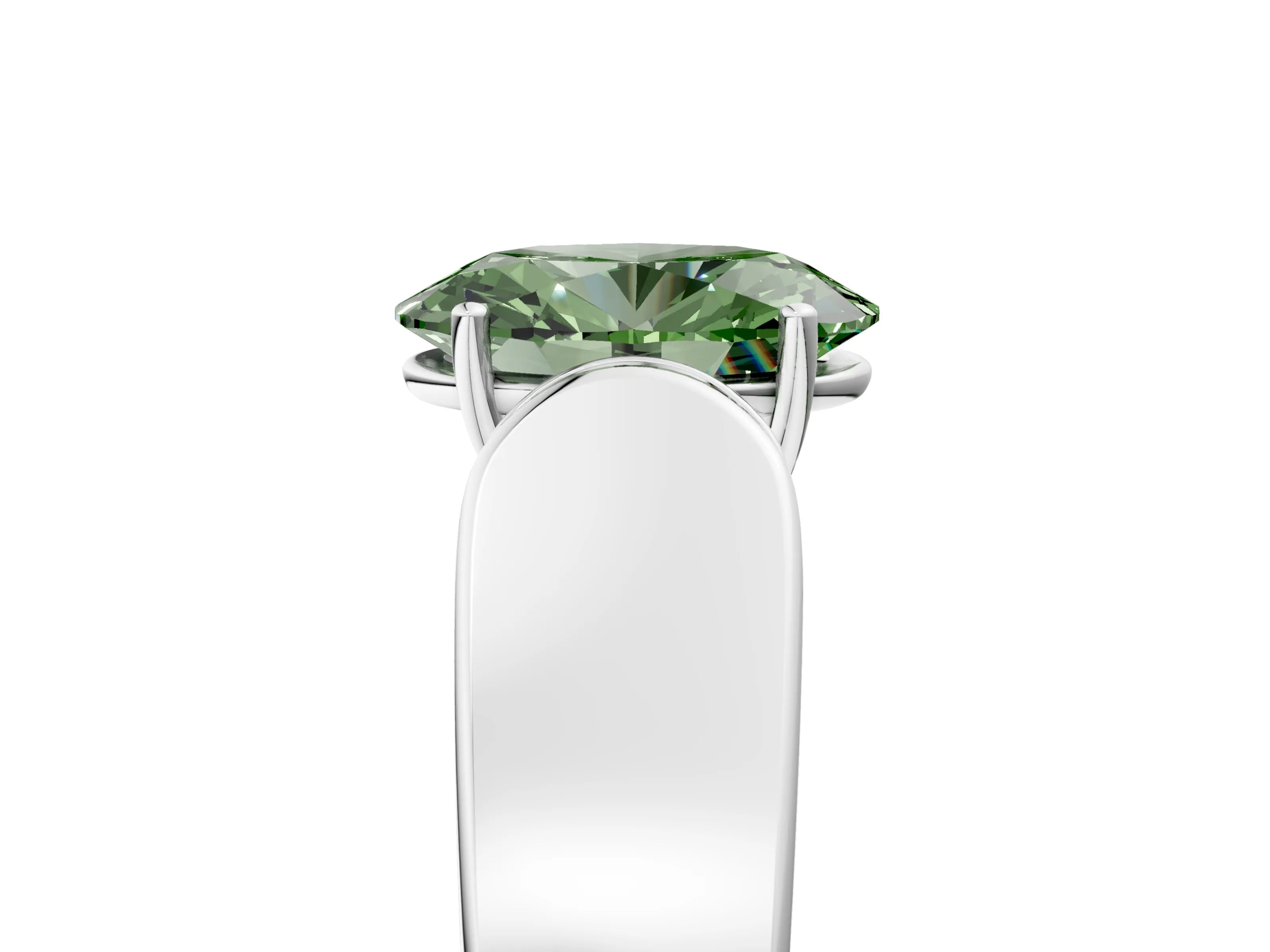 White gold Fancy Green Oval Cut Diamond Channel Set Solitaire Ring with Four-Prong Setting_29