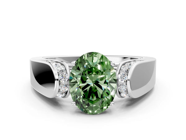 Platinum Oval Channel Set Engagement Ring Setting for Fancy Green Center with Wide Band