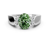 White gold Fancy Green Oval Cut Diamond Channel Set Solitaire Ring with Four-Prong Setting_84