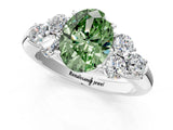 White gold Fancy Green Oval  Cut Diamond Cluster Ring with Round Accent Stones and Prong Setting on a Classic Band_50