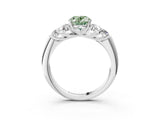 White gold Fancy Green Oval  Cut Diamond Cluster Ring with Round Accent Stones and Prong Setting on a Classic Band_52