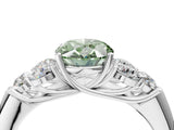 White gold Fancy Green Oval  Cut Diamond Cluster Ring with Round Accent Stones and Prong Setting on a Classic Band_53