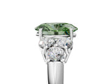White gold Fancy Green Oval  Cut Diamond Cluster Ring with Round Accent Stones and Prong Setting on a Classic Band_55