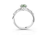 White gold Fancy Green Oval Cut Diamond Cluster Side Stone Solitaire Ring with Prong Setting_80