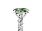 White gold Fancy Green Oval Cut Diamond Cluster Side Stone Solitaire Ring with Prong Setting_81