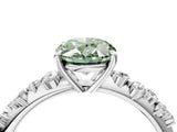 White gold Fancy Green Oval Cut Diamond Cluster Side Stone Solitaire Ring with Prong Setting_81