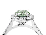 White gold Fancy Green Oval Cut Diamond Cushion Halo Ring with Pavé Band_16