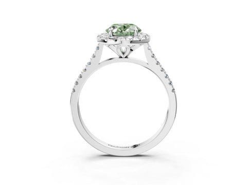 White gold Fancy Green Oval Cut Diamond Cushion Halo Ring with Pavé Band_3