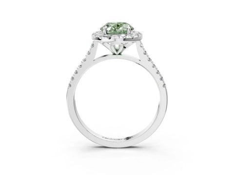 White gold Fancy Green Oval Cut Diamond Cushion Halo Ring with Pavé Band_3