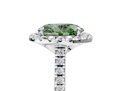 White gold Fancy Green Oval Cut Diamond Cushion Halo Ring with Pavé Band_5