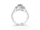 White gold Fancy Green Oval Cut Diamond Double Halo Ring with Pavé Band and Prong Setting_122