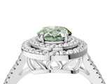 White gold Fancy Green Oval Cut Diamond Double Halo Ring with Pavé Band and Prong Setting_123
