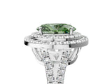 White gold Fancy Green Oval Cut Diamond Double Halo Ring with Pavé Band and Prong Setting_124