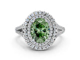 White gold Fancy Green Oval Cut Diamond Double Halo Ring with Pavé Band and Prong Setting_127