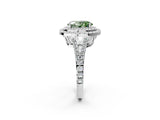 White gold Fancy Green Oval Cut Diamond Double Halo Ring with Pavé Band and Prong Setting_129
