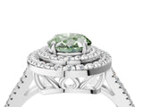 White gold Fancy Green Oval Cut Diamond Double Halo Ring with Pavé Band and Prong Setting_131