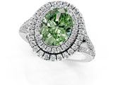 White gold Fancy Green Oval Cut Diamond Double Halo Ring with Pavé Band and Prong Setting_132