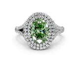 White gold Fancy Green Oval Cut Diamond Double Halo Ring with Split Shank and Prong Setting_27