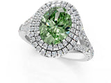 White gold Fancy Green Oval Cut Diamond Double Halo Ring with Split Shank and Prong Setting_28