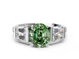 White gold Fancy Green Oval Cut Diamond Engagement Ring with Baguette Side Stones and Channel Set Band_32