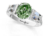 White gold Fancy Green Oval Cut Diamond Engagement Ring with Baguette Side Stones and Channel Set Band_33