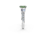 White gold Fancy Green Oval Cut Diamond Engagement Ring with Baguette Side Stones and Channel Set Band_34