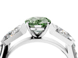 White gold Fancy Green Oval Cut Diamond Engagement Ring with Baguette Side Stones and Channel Set Band_36