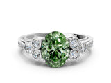 White gold Fancy Green Oval  Cut Diamond Engagement Ring with Bezel Set Round Side Stones and Prong Setting_49