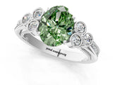 White gold Fancy Green Oval  Cut Diamond Engagement Ring with Bezel Set Round Side Stones and Prong Setting_50
