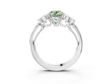 White gold Fancy Green Oval  Cut Diamond Engagement Ring with Bezel Set Round Side Stones and Prong Setting_52