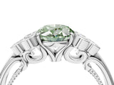 White gold Fancy Green Oval  Cut Diamond Engagement Ring with Bezel Set Round Side Stones and Prong Setting_53