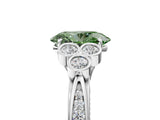 White gold Fancy Green Oval  Cut Diamond Engagement Ring with Bezel Set Round Side Stones and Prong Setting_54